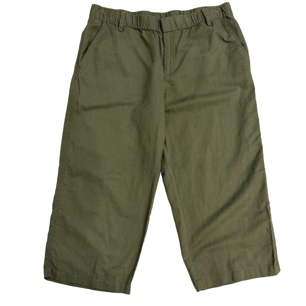 Liz Claiborne Olive Green Linen Blend Cropped Wide Leg Pants Womens Medium EUC